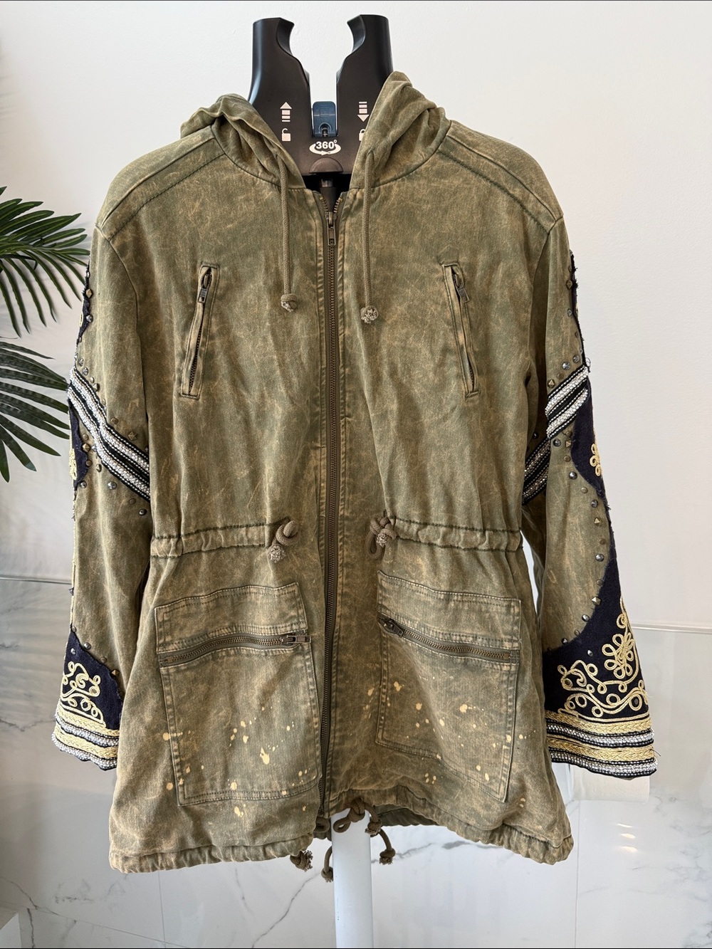 Free People We The Free Golden Quills Military Parka Jacket Olive Green XS